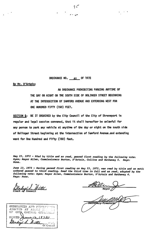 Ordinance 85 - 1972