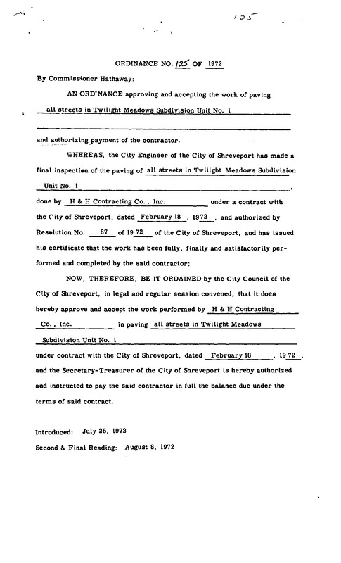 Ordinance 125 - 1972