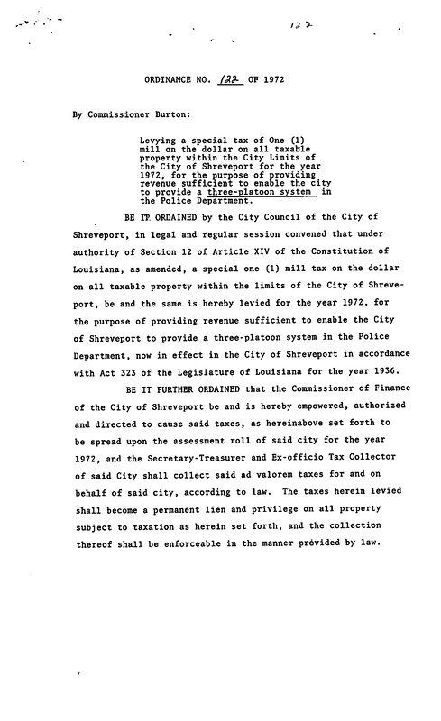 Ordinance 122 - 1972