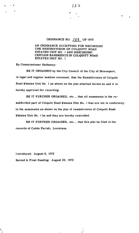 Ordinance 133 - 1972