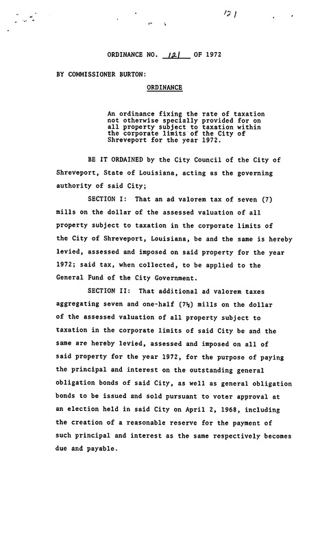 Ordinance 121 - 1972