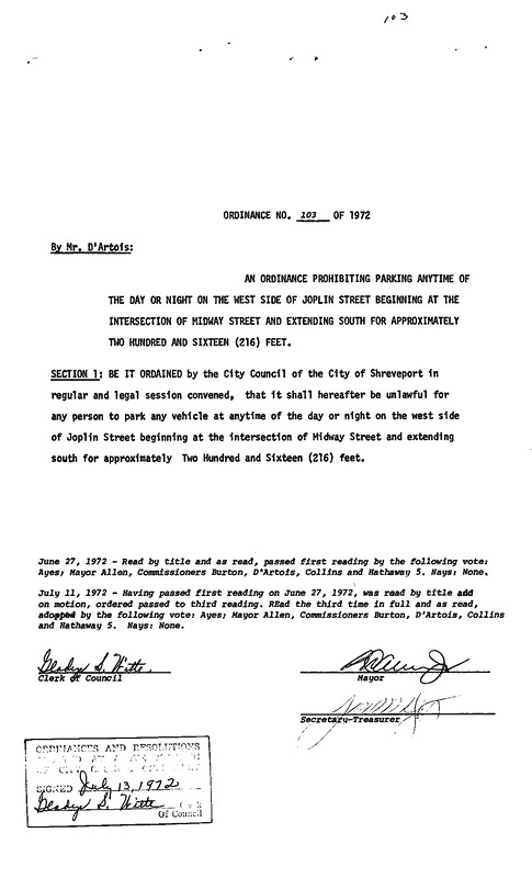 Ordinance 103 - 1972